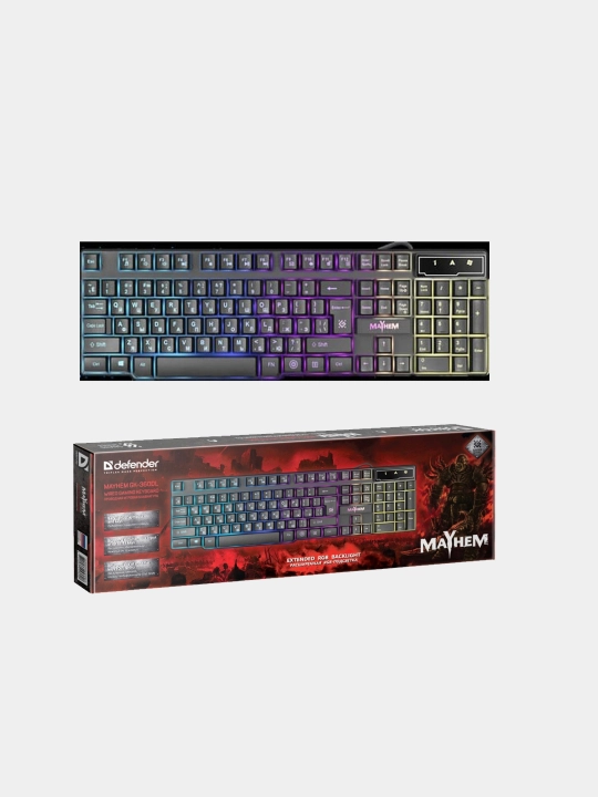 Клавиатура проводная, игровая, мембранная Defender Mayhem USB, с подсветкой RGB - 