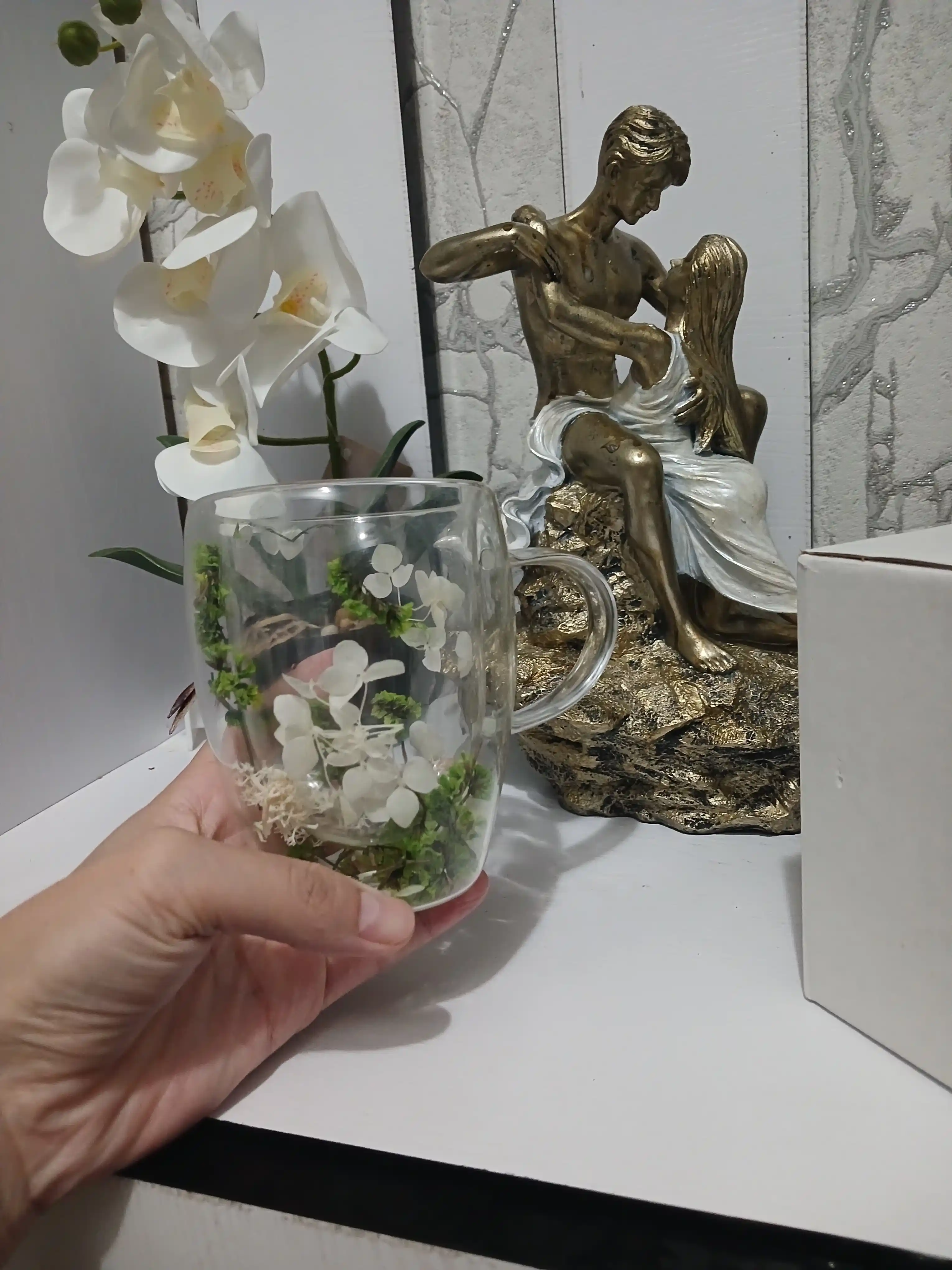 Shisha krujka, ikki devorli va gulli, 250, 350 ml