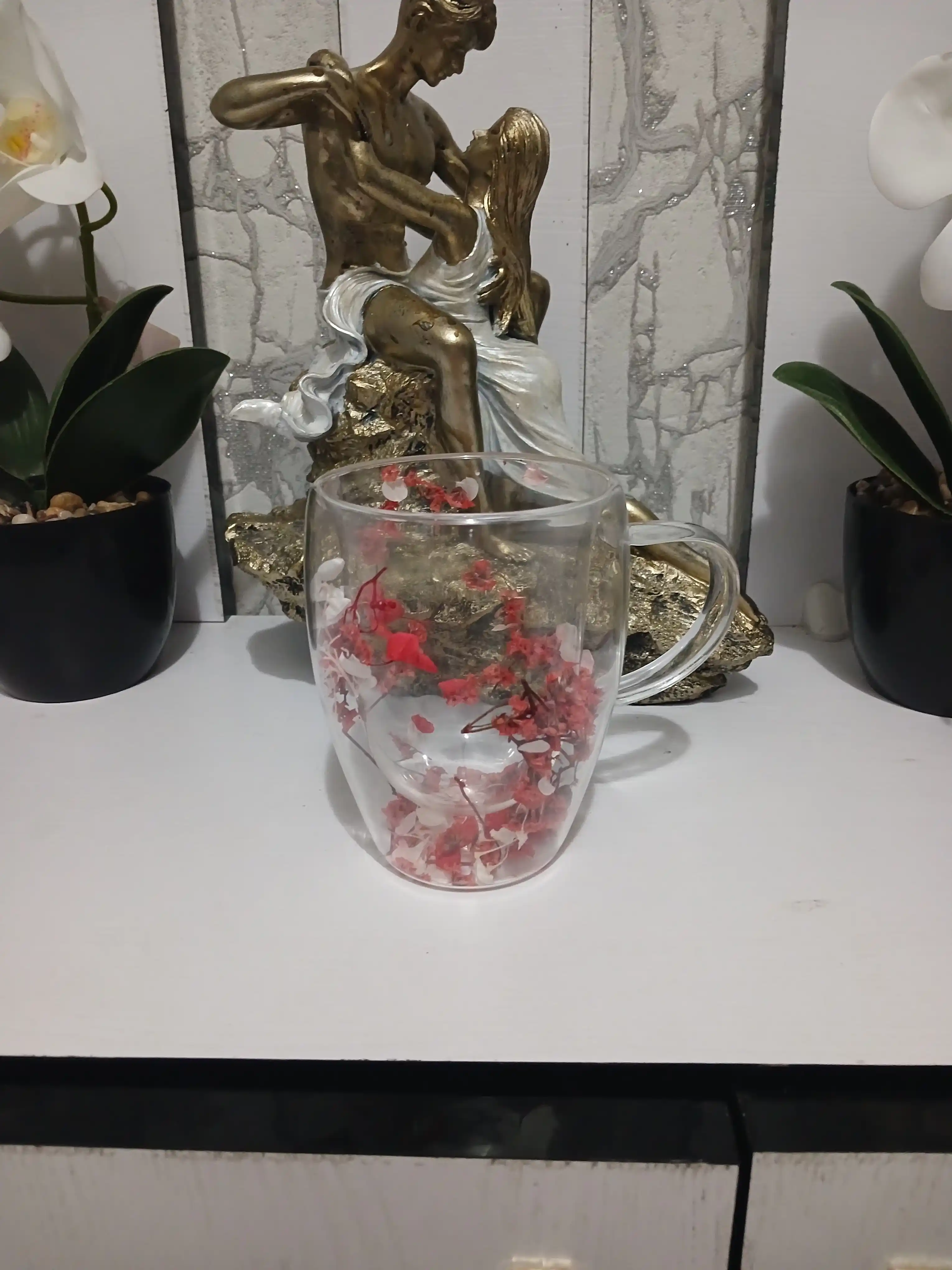 Shisha krujka, ikki devorli va gulli, 250, 350 ml