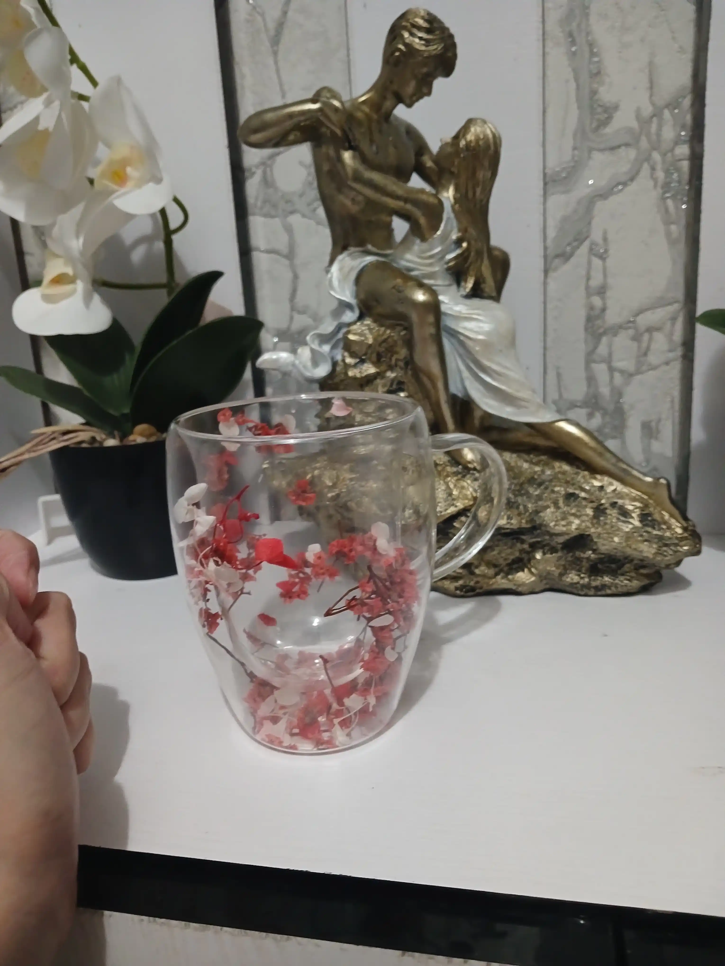 Shisha krujka, ikki devorli va gulli, 250, 350 ml