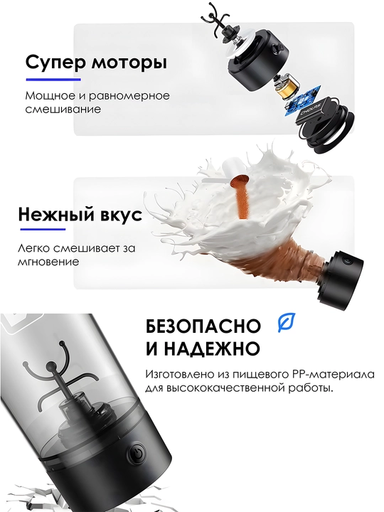 Sport shaker shishasi, elektr blender bilan protein, koktellar, suv uchun