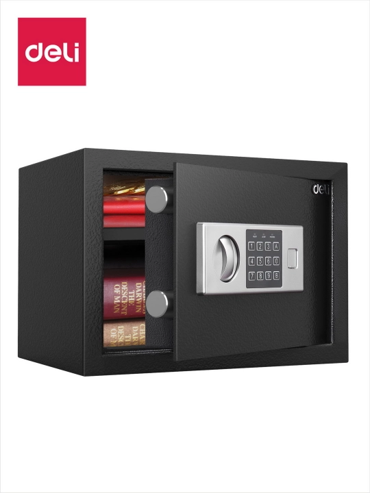 Сейф ET521 Deli электронный ключ + ключ, черный, 5.7 кг, 250*350*250 см - 