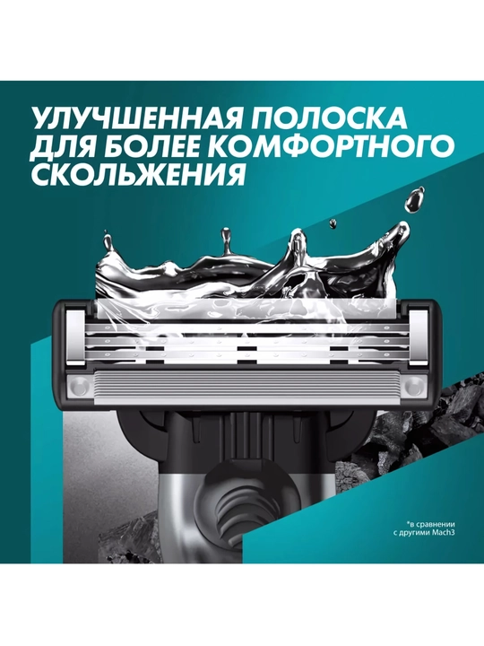 Сменные Кассеты Gillette Mach3 Charcoal со смазывающей полоской с древесным углем, 2шт, 3 лезвия