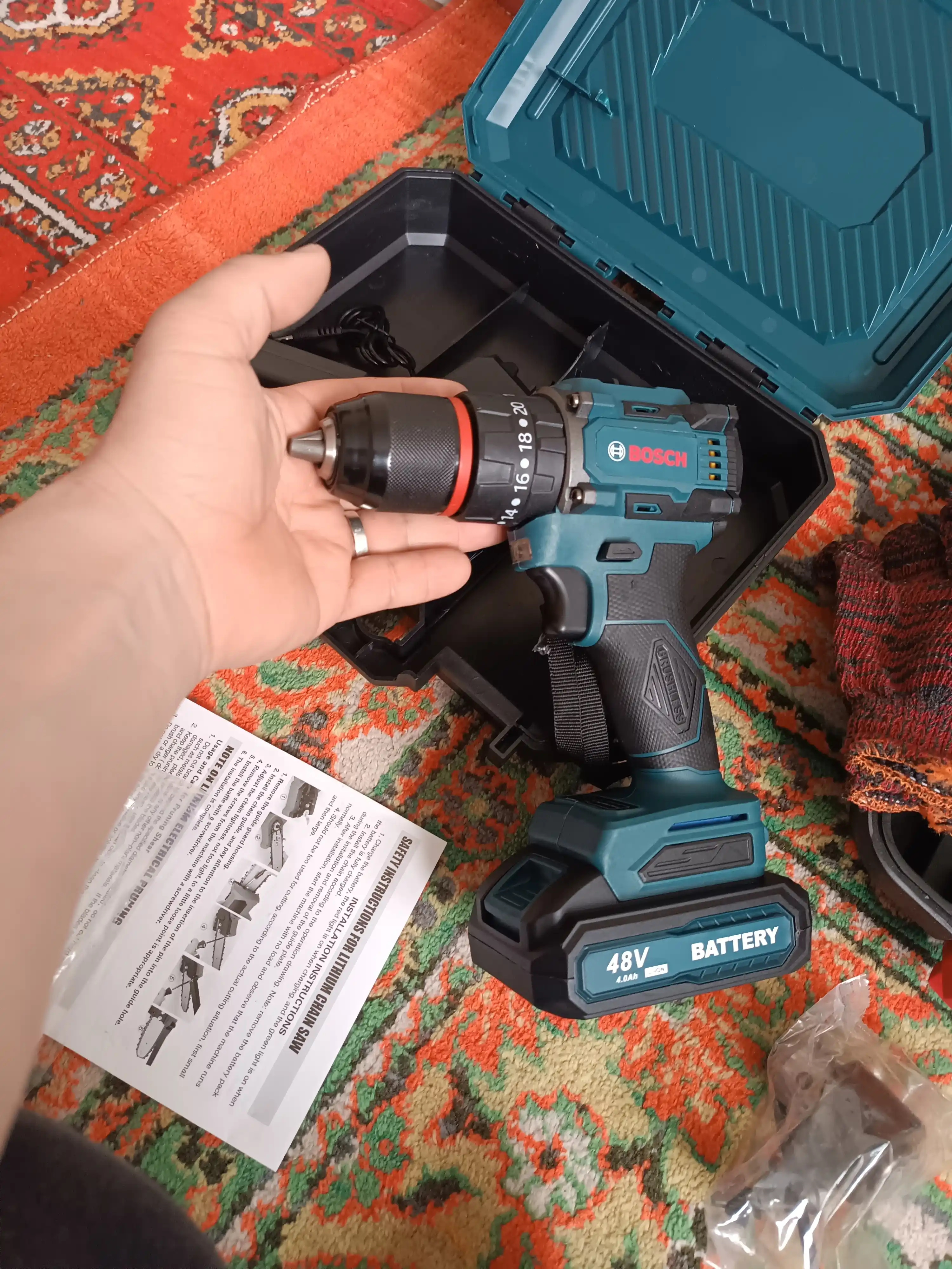 Drel-shurupovert akkumulyatorli 48V, cho‘tkasiz motor, 2 Li-ion akkumulyator