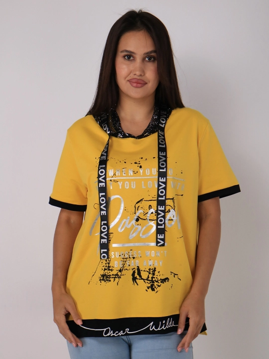 Paxtadan tikilgan qalpoqli futbolka, oʻlchami XXL-XXXL