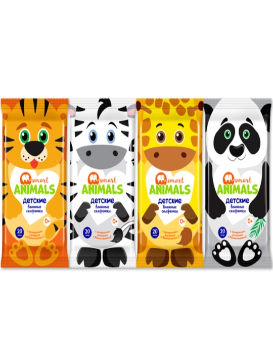 Nam salfetkalar  Smart animals №8, bolalar, romashka va E vitamini bilan