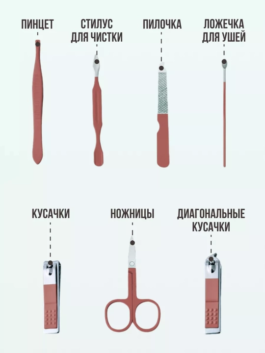 Набор для маникюра и педикюра, ножницы, пинцет, пилка, кусачки для ногтей