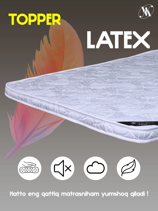 Latex Topper: 100% tabiiy lateksli matras usti 3, 5, 7 sm. Qulay va anatomik uyqu - 