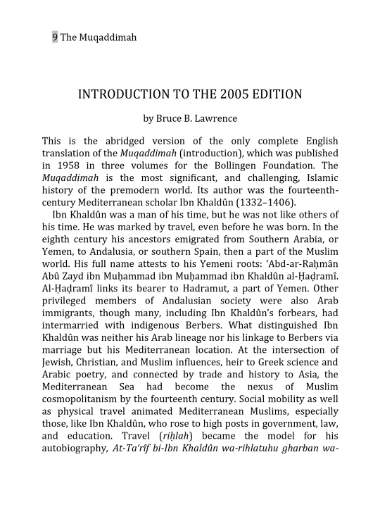The Muqaddimah ingliz tilida