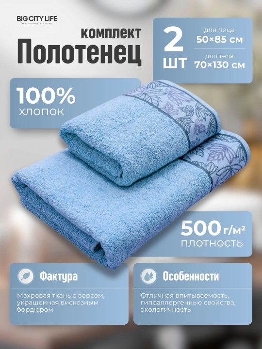 Полотенце махровое банное лицевое, набор для ванной сауны пляжа 100% хлопок, Big City Life - 