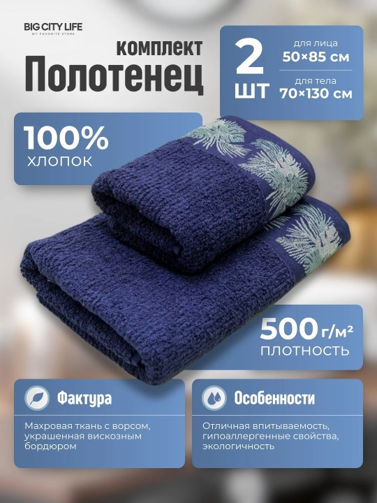 Полотенце махровое банное лицевое, набор для ванной сауны пляжа 100% хлопок, Big City Life - 