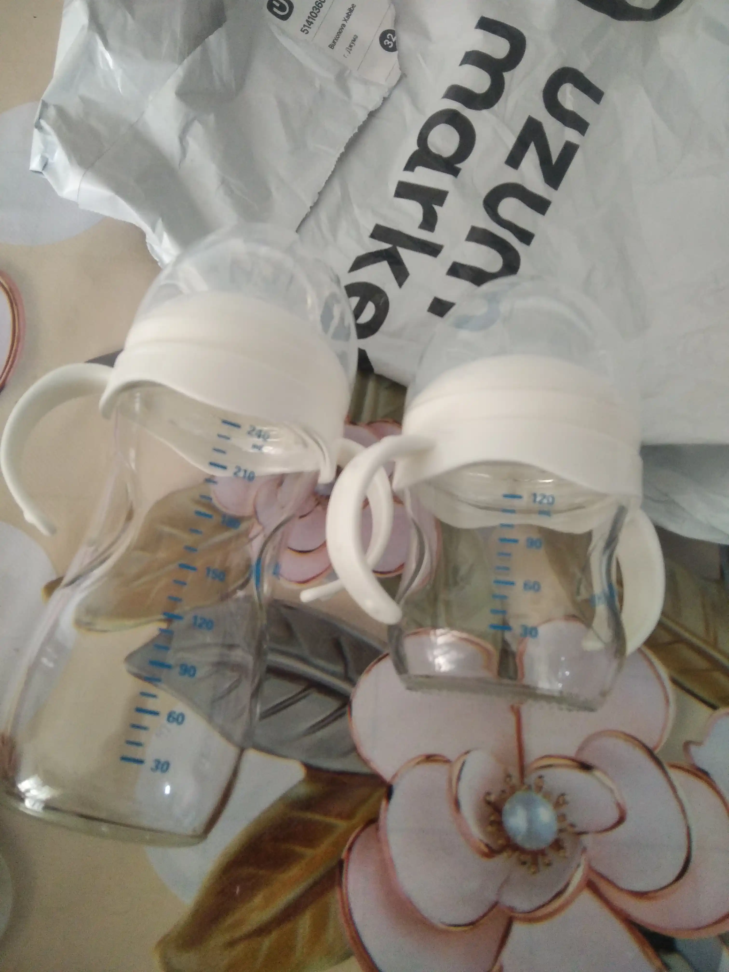 Bolalar oziqlantirish uchun shisha, tutqich bilan, 240, 120 ml