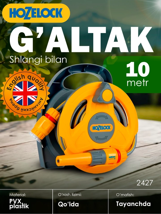 HoZelock 2427 Micro Reel ko‘chma g‘altagi, 10 m shlang va purkagich bilan