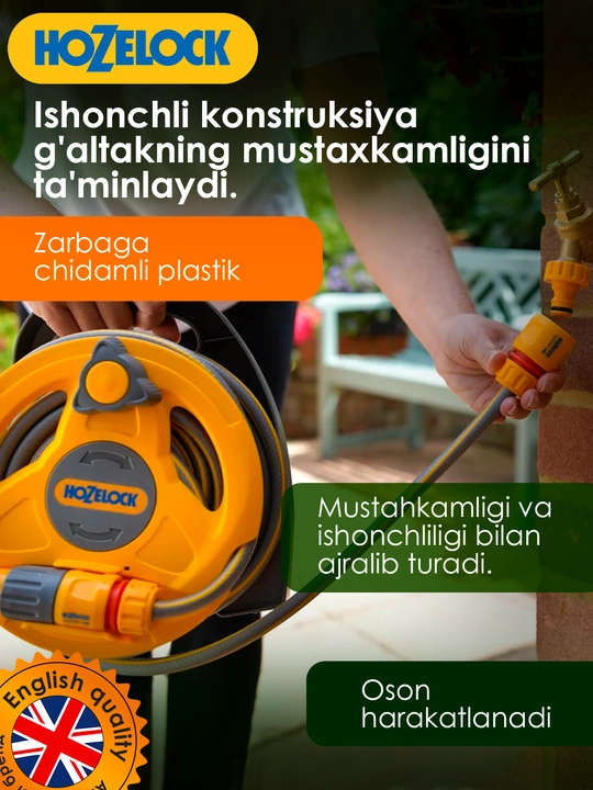 HoZelock 2427 Micro Reel ko‘chma g‘altagi, 10 m shlang va purkagich bilan