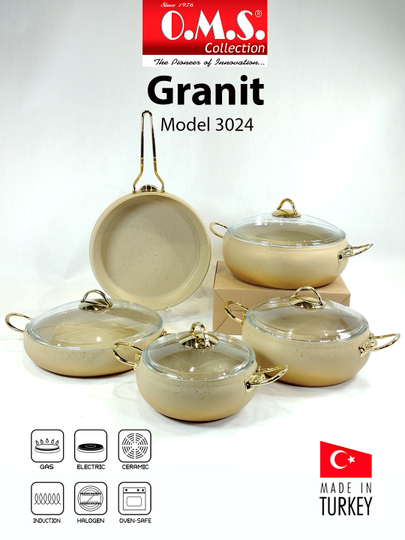 Кастрюля-жаровня O.M.S 3024 Granit Ultra 9 предметов 2.5/2.8/3.5/4.5/6.5L