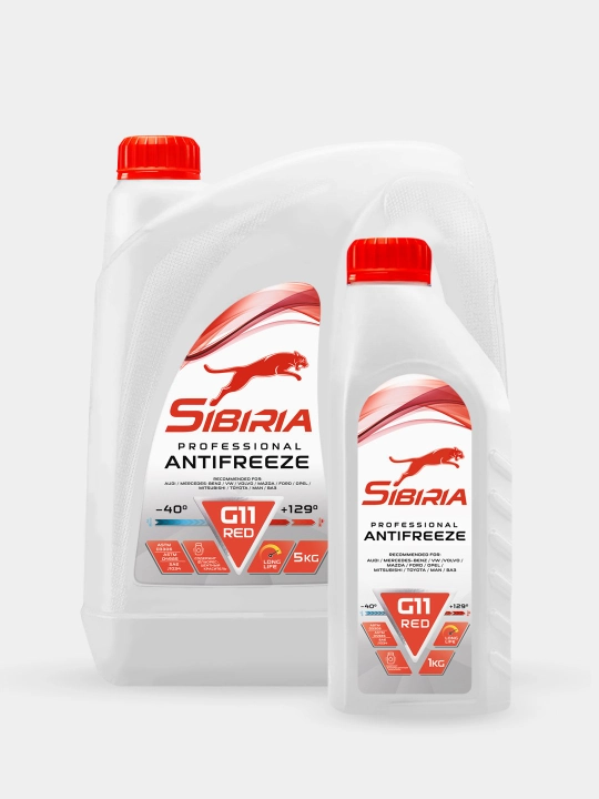 Antifriz Sibiria, qizil va ko'k ranglarda, 1 kg, 5 kg, G11, -40 C - 