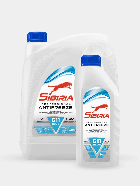 Antifriz Sibiria, qizil va ko'k ranglarda, 1 kg, 5 kg, G11, -40 C - 