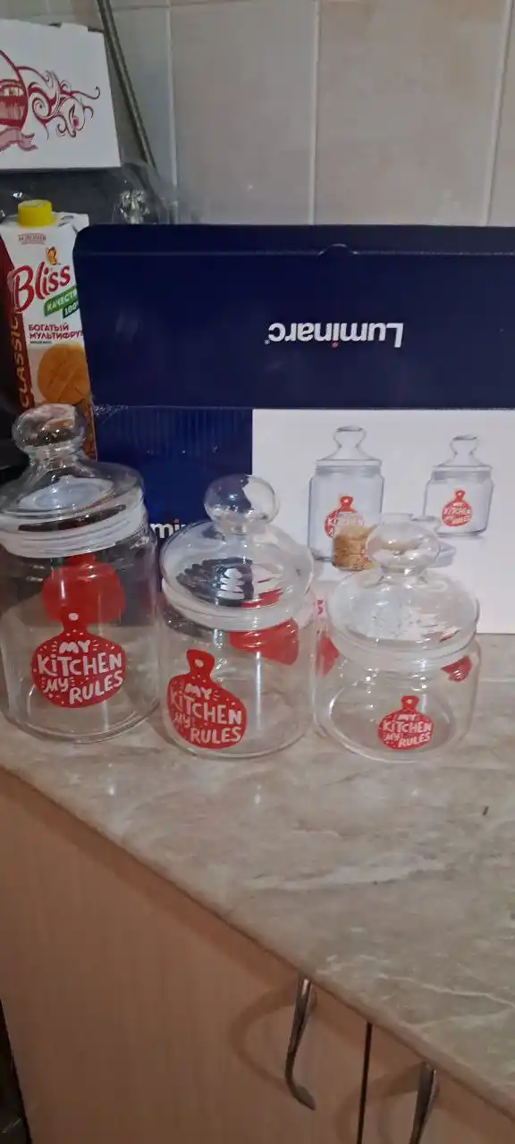 Sochiluvchan moddalarni saqlash uchun Luminarc shisha bankalar to‘plami,500ml/750ml/1000ml