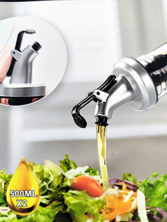 Yog‘ shishasi, sous, limon sharbati uchun dispenser, to‘plamda 500 ml dan 2 dona