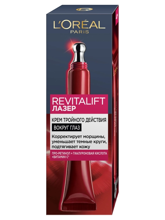 Ko‘z atrofi uchun ajinlarga qarshi L’Oreal Paris "Revitalift Lazer x3" qarishga qarshi kremi, 15 ml