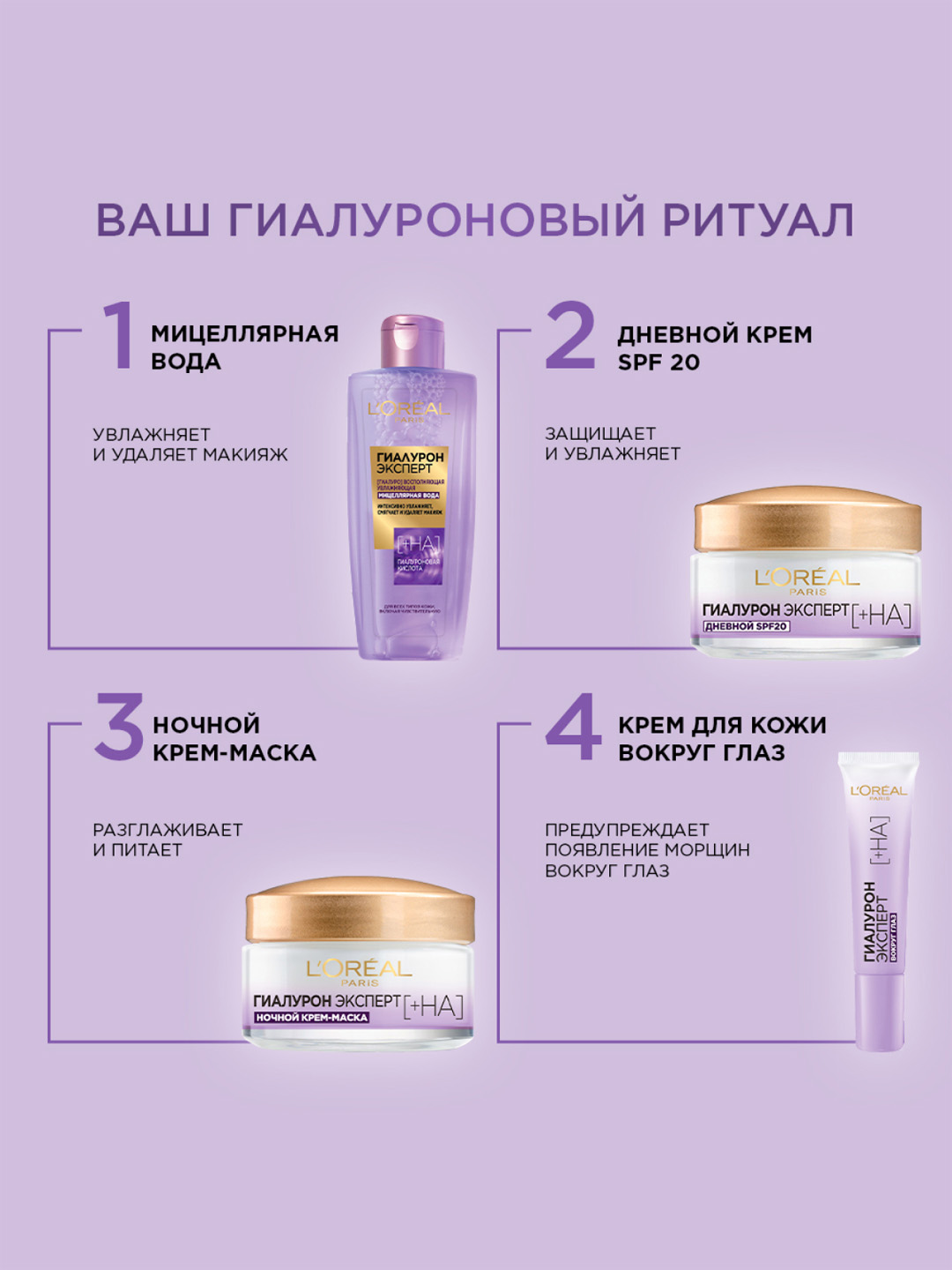 Krem - niqob L'Oreal Paris Hyaluron Expert, tungi va to'ldiruvchi, 50 ml