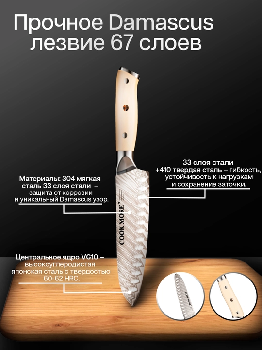 Набор кухонных ножей Cook more Damascus