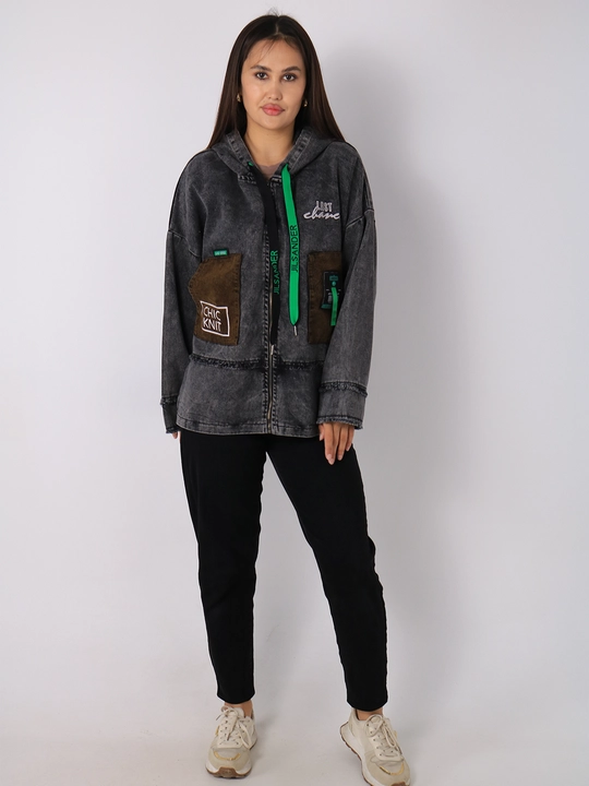 Ayollar uchun keng jins kurtka, XL-XXXL o‘lcham