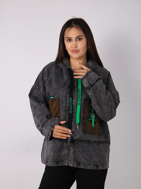 Ayollar uchun keng jins kurtka, XL-XXXL o‘lcham