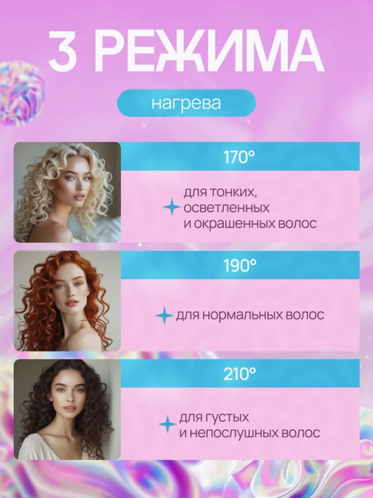 Мультистайлер 3-в-1, быстрый нагрев 15с, двойные ионы, 3 режима, автоматическая плойка