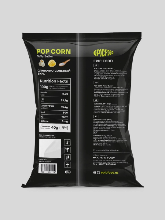 Popcorn Saryog' va tuz ta'mli American style
