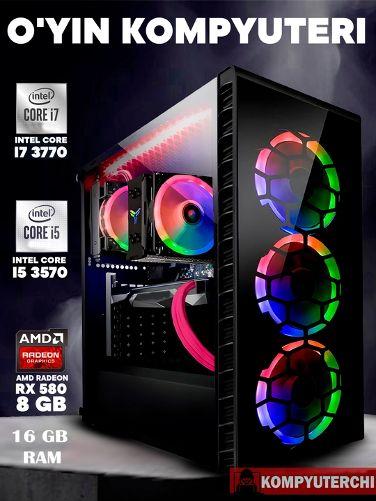 Игровой компьютер с процессором Core i7, 16 ГБ оперативной памяти, 512 ГБ SSD, RX 580 8 ГБ