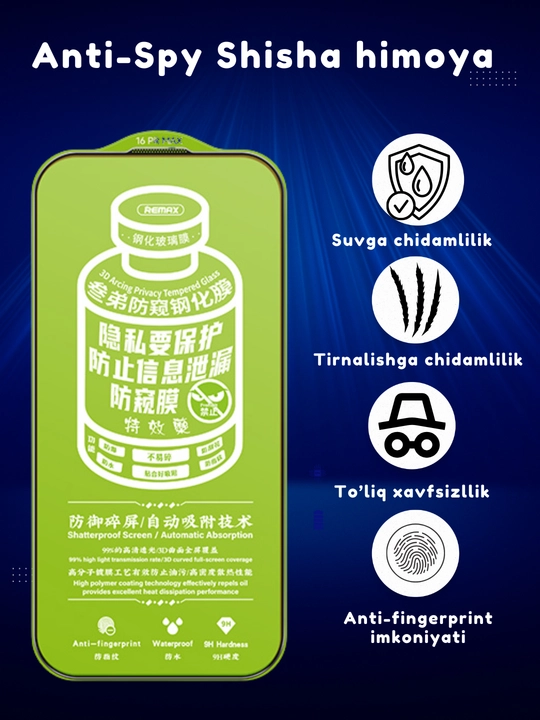 Himoya oynasi iPhone smartfonlari uchun, HD tonirovka, iPhone 14, 15, 16