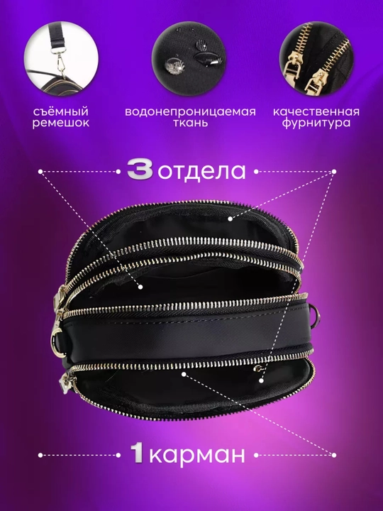 Сумка через плечо, женская, ткань оксфорд, кросс-боди, чёрная, маленькая