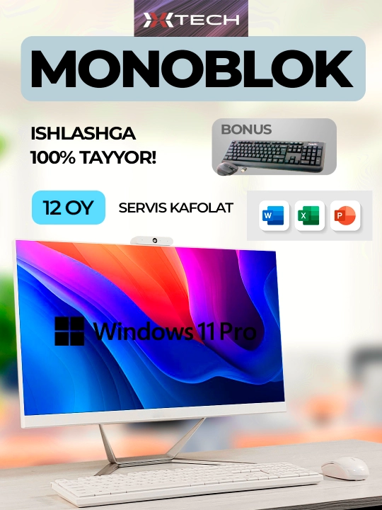 Monoblok Xtech, 24 dyum, Full HD, i5, 8 GB RAM, SSD 512 GB Windows 11, klaviatura sichqon