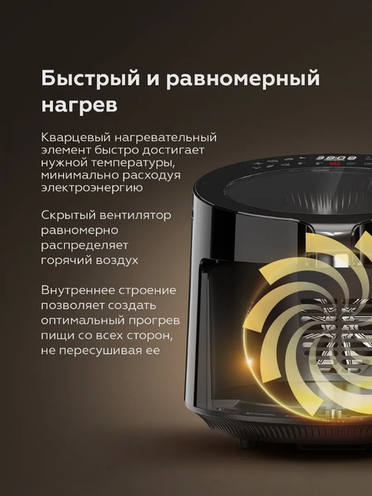 Аэрогриль электрический BQ GR2008 5л, фритюрница для готовки без масла, Led-дисплей