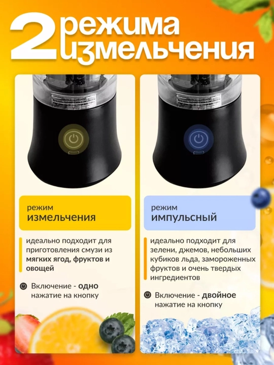 Portativ blender, qo‘l mini-sheykeri, 3 tasi 1 da, smuzi tayyorlash uchun, kuchli, 600 ml