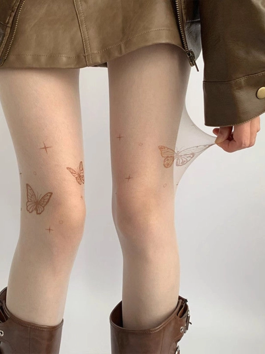Колготки с рисунком бабочек и сердец – черно-белые 