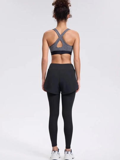 Sport losinlari, sport, fitnes va yoga uchun yashirin cho‘ntakli shortili ayollar legginslari
