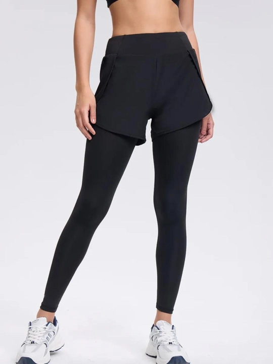 Sport losinlari, sport, fitnes va yoga uchun yashirin cho‘ntakli shortili ayollar legginslari