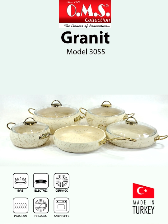 Кастрюля-жаровня O.M.S 3024 Granit Ultra 9 предметов 2.5/2.8/3.5/4.5/6.5L