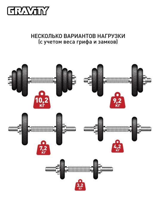 Разборные гантели Gravity, 20 кг, в кейсе, в наборе 2 шт