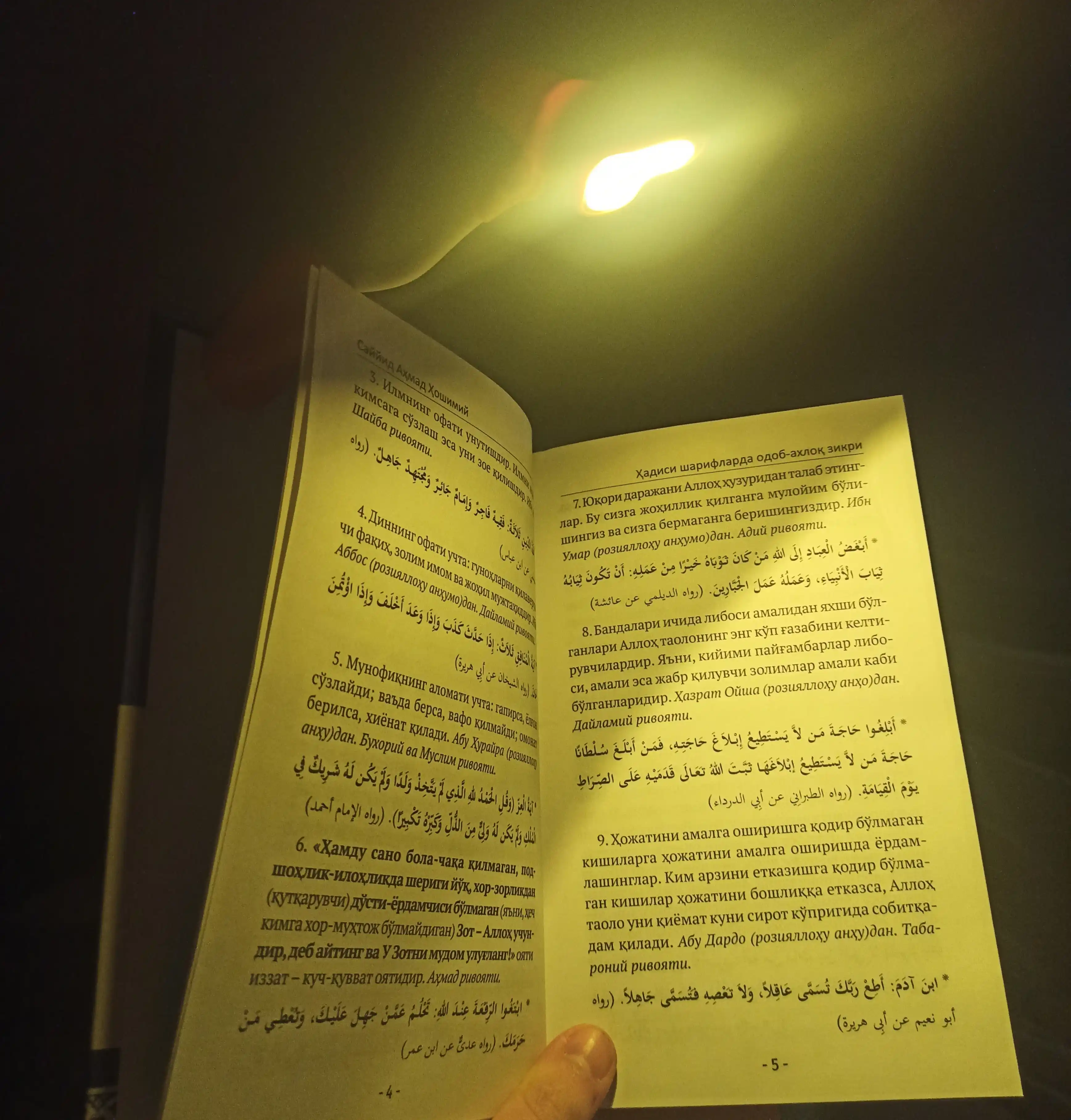 Kitob o‘qish uchun yorug‘lik diodli lampa, stol ustida, qisqichda