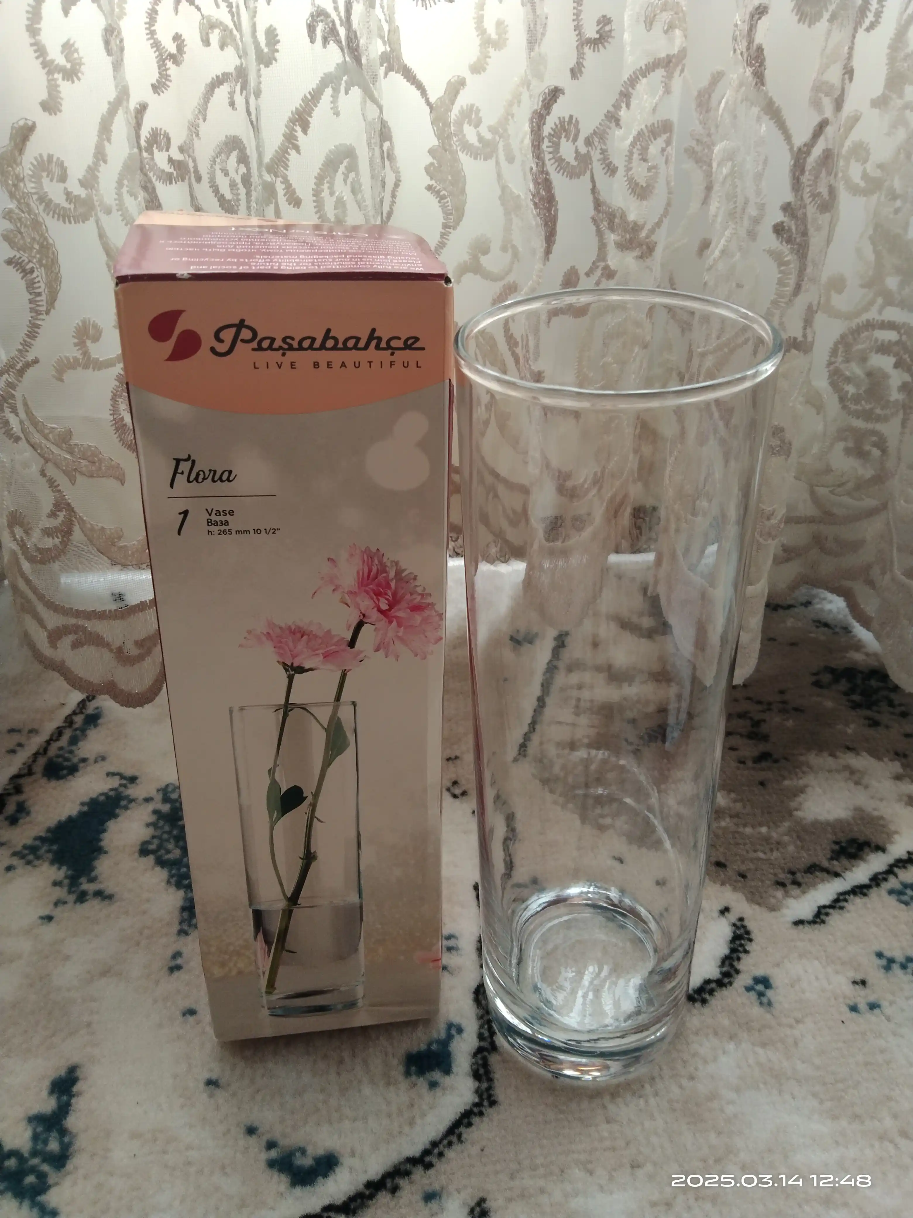 Pasabahce Flora shisha guldoni, 26.5 sm, 1 l, shaffof, quruq gullar va guldastalar uchun mo‘ljallangan