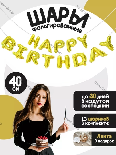 Шарики буквы Happy Birthday, надпись на стену, гирлянда для фотозоны