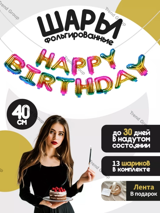 Шарики буквы Happy Birthday, надпись на стену, гирлянда для фотозоны - 