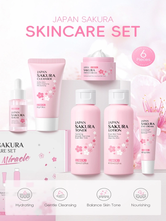 Sakura qarishga qarshi kosmetika sovg‘a to‘plami: atirgul ekstrakti bilan