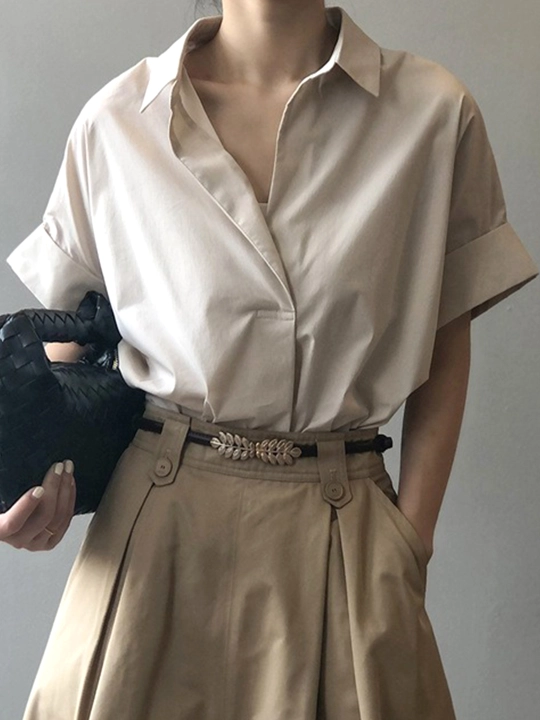 Рубашка женская оверсайз, блузка с коротким рукавом — EllyFashion - 