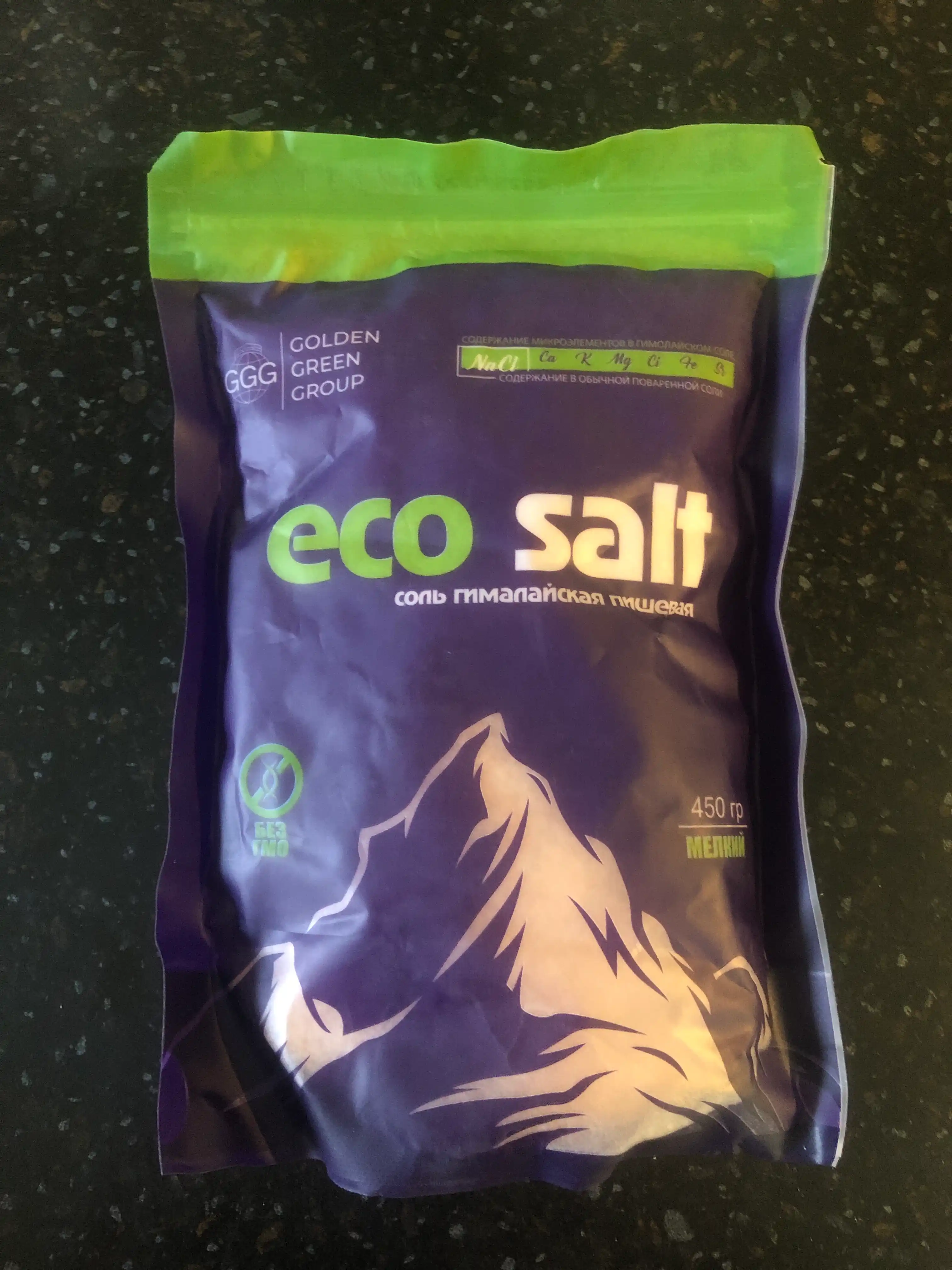 Himoloy pushti osh tuzi Eco Salt 10-3-1 dona, mayda maydalangan, 450 g, 0.25 - 1 mm