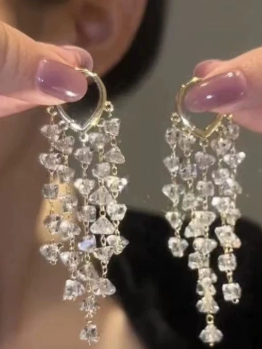 Серьги женские, длинные, цепочки, хрустальные