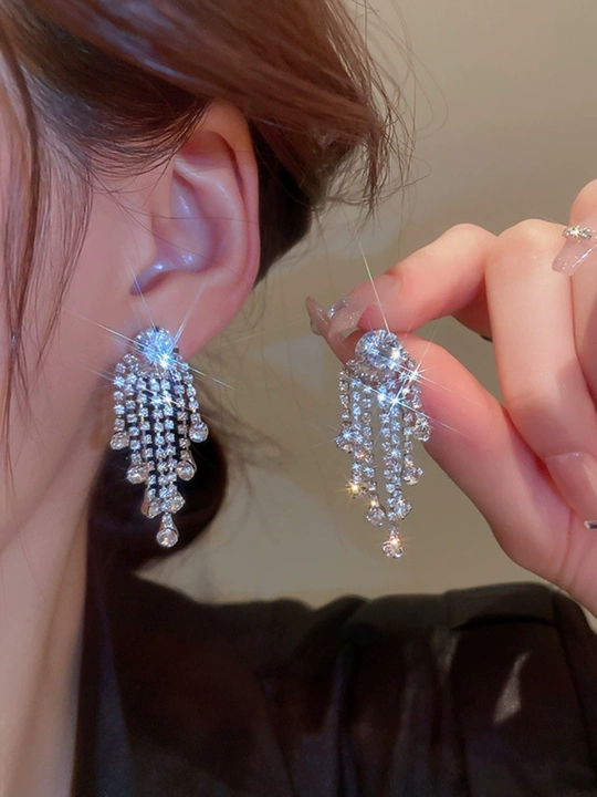 Серьги женские, длинные, цепочки, хрустальные